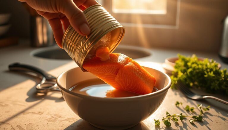 Draining canned salmon